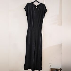 SHEIN Essnce Solid Ribbed Knit Wide Leg Jumpsuit